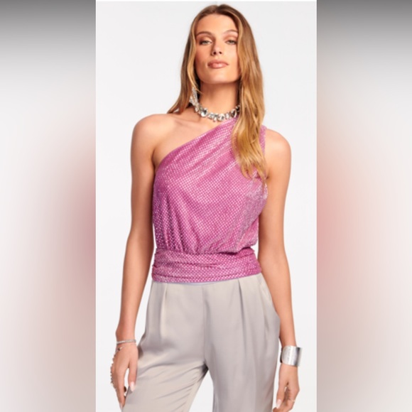 NEW RAMY BROOK KOBY ONE-SHOULDER TANK TOP IN PINK FOIL. SZ XXS NWT